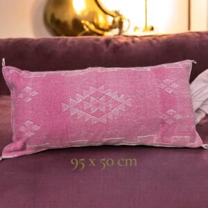 Sabra silk groot roze kussen met wit berber motief - Handgemaakt Marokko
