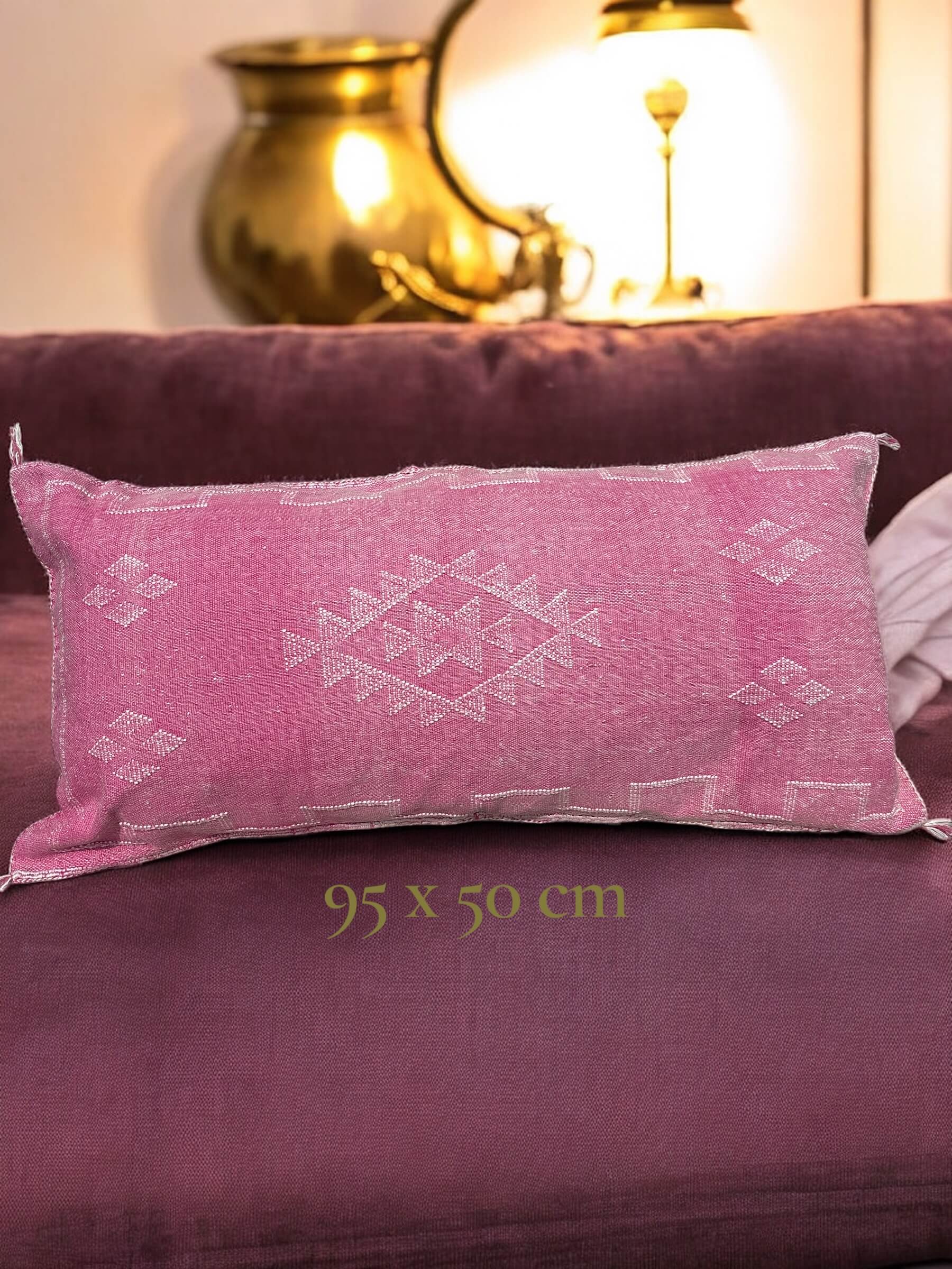 Sabra silk groot roze kussen met wit berber motief - Handgemaakt Marokko