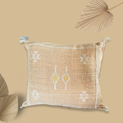 Lichtbruin Sabra silk kussen 45x45cm- Handbewerkt Marrakesh - Casa with a Soul