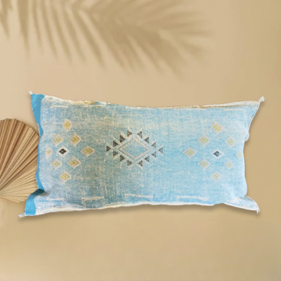 Helder blauw Sabra Silk kussen - Handgemaakt Marokko - Casa with a Soul