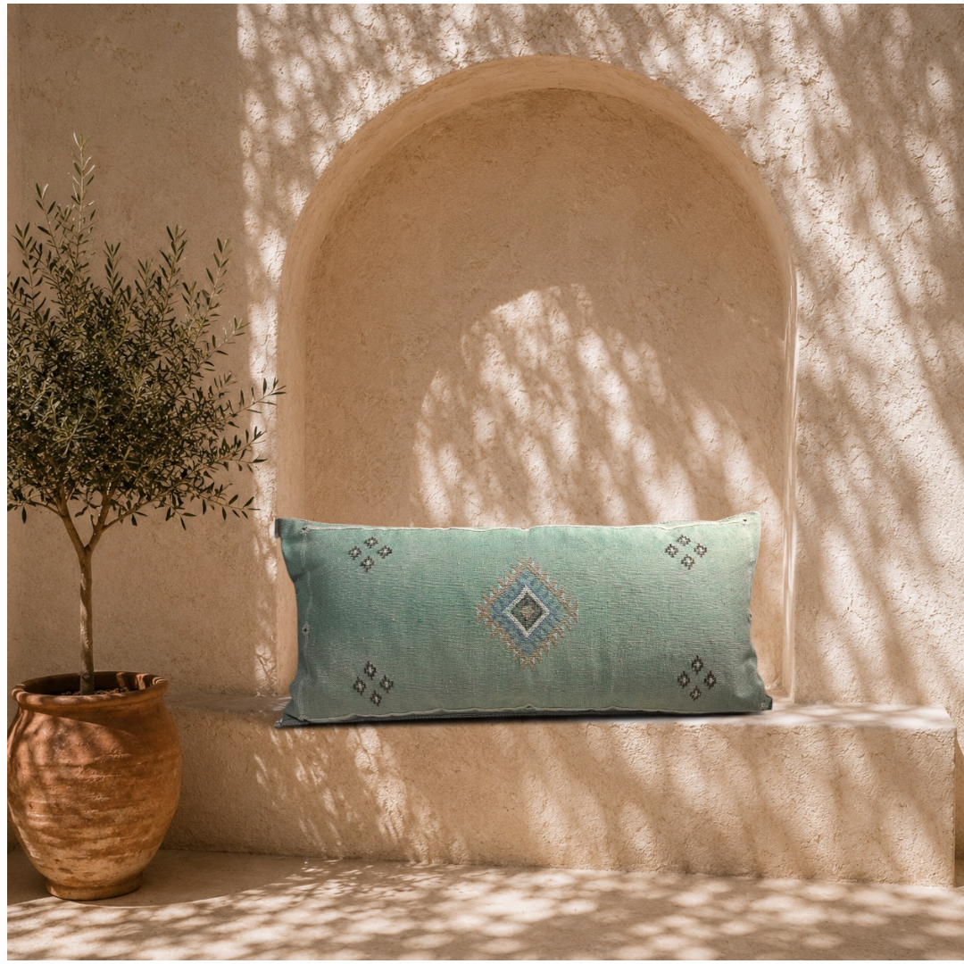 Sabra Silk Kussen Turquoise uit Marokko- 95x50 cm - Afbeelding 3