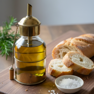 Handgemaakt in Marrakesh, olieflesje met goud en glas leuk voor broodplank- Casa with a Soul