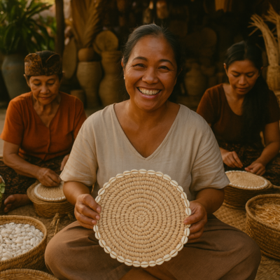 Handgemaakt in Bali, schelpen- zeegras placemat 35cm, Casa with a Soul