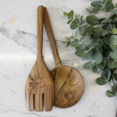 Teak houten vork combineer het met de houten spatel voor salade opscheppen- Handgemaakt Bali- Casa with a Soul