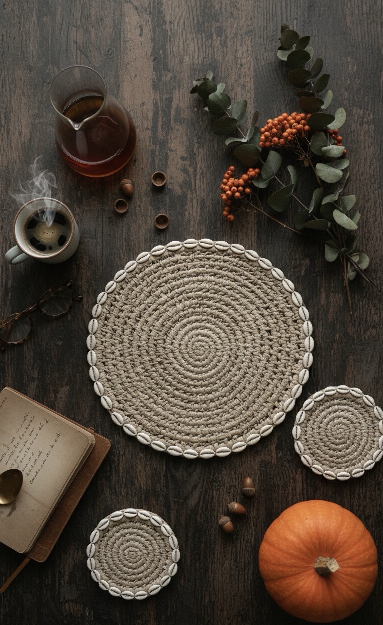 Zeegras & Schelpen Placemat 35cm - Handgemaakt