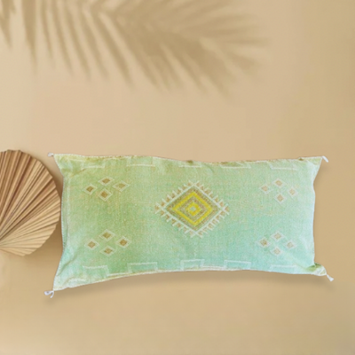 Licht turquoise Sabra Silk kussen 95x50cm- Handgemaakt Marokko - Casa with a Soul
