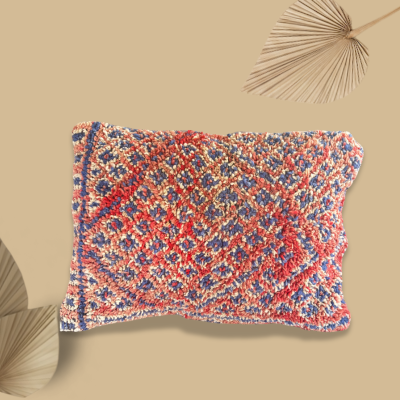 Rood - Blauw boujaad kussen 70x35cm - Handgemaakt - Casa with a Soul
