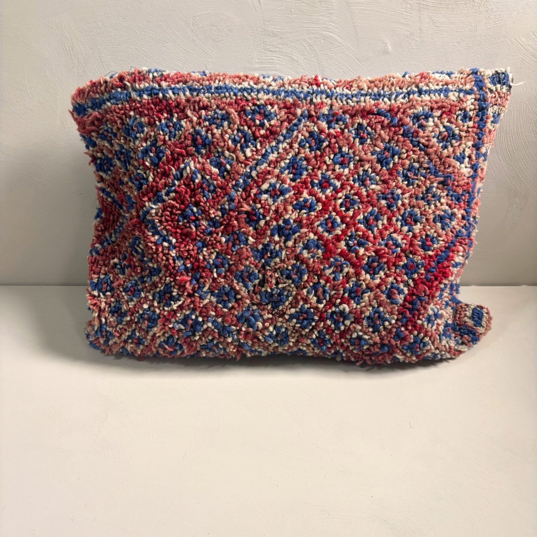 Rood- Blauw Marokkaans Berber Kussen - 70x45cm