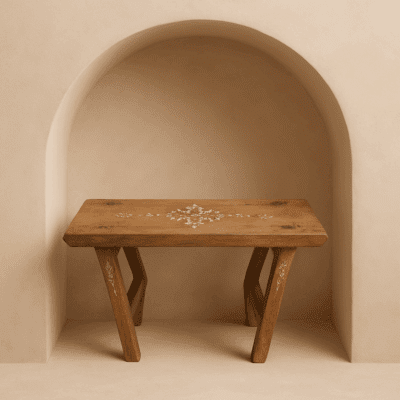 Teak Houten Bankje (van 67 cm) met Schelpinleg – Handgemaakt in Bali