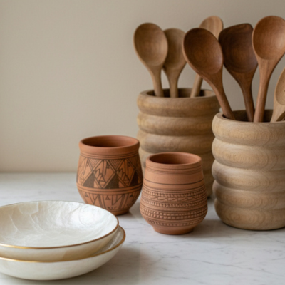 Houtgesneden schaaltjes en potjes, capiz schelpen schaaltjes, handgemaakt bali en Marokko - Casa with a Soul
