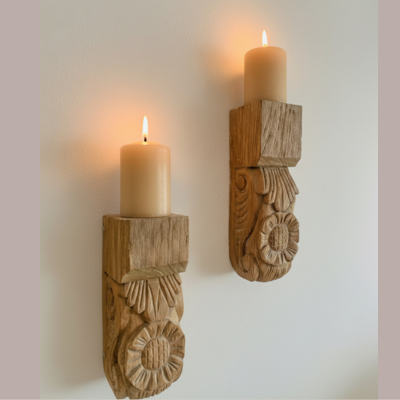 Wanddecoratie houtgesneden kandelaar met motief, Handgemaakt Bali - Casa with a Soul