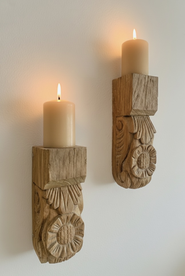 Wandkandelaar met motief, handgesneden in Bali door ambachtslieden - Casa with a Soul