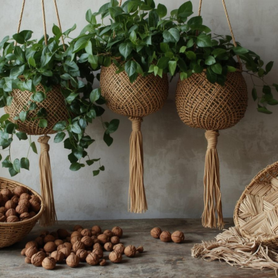 mandjes, plantenhouders, rotan, raffia, handgemaakt Bali en Marokko. Casa with a Soul.