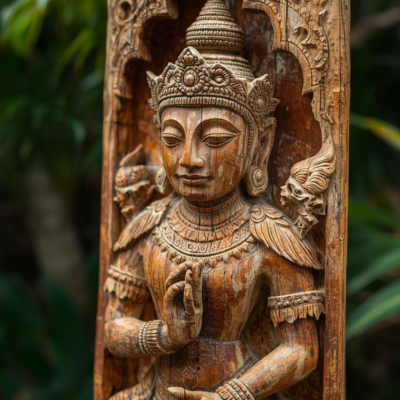 Tuinbeeld, houtgemaakt Boeddha, handgemaakt in Bali. Uniek en authentiek, casa with a Soul