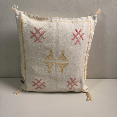 Wit Sabra Silk Kussen 45x45 cm – Handgemaakt Marrakesh