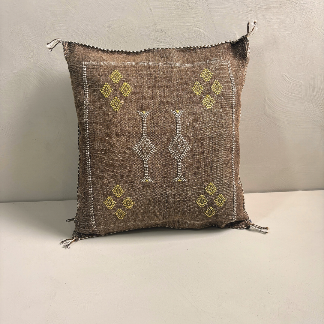 Sabra Silk Kussen Lichtbruin met Geel 45x 48 cm | Marokko