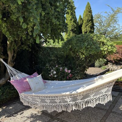 Braziliaanse Hangmat 2-Persoons Offwhite – Macramé Hartjes