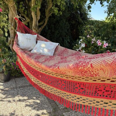 Braziliaanse Hangmat 2-Persoons Rood & Beige – Dubbelzijdig te gebruiken
