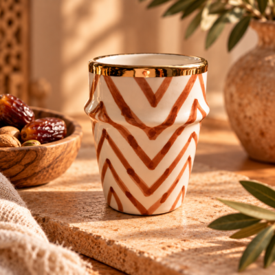 Marokkaans koffiekopje uit Fez – Bruin & Goud