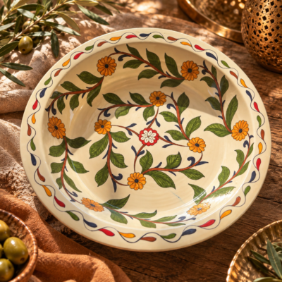 Handbeschilderde Marokkaanse XL schaal – Floral 47 cm