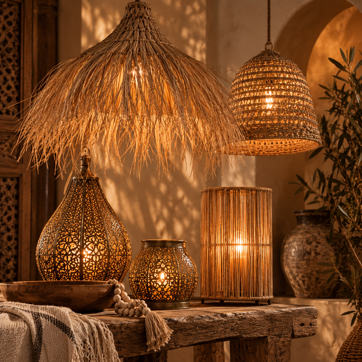 Lampen en lampenkappen handgemaakt voor casa with a soul door ambachtslieden in Bali, Marokko en Brazilie