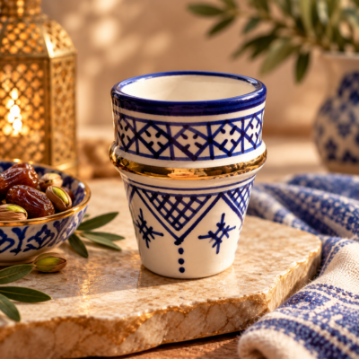Handgemaakt Blauw Marokkaans koffiekopje uit Fez